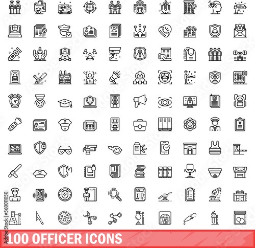 100 officer icons set. Outline illustration of 100 officer icons vector set isolated on white background