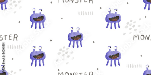 endless pattern with monsters, funny cartoon monsters, mutants, comoc childish illustration
