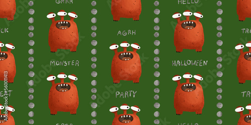 endless pattern with monsters, funny cartoon monsters, mutants, comoc childish illustration