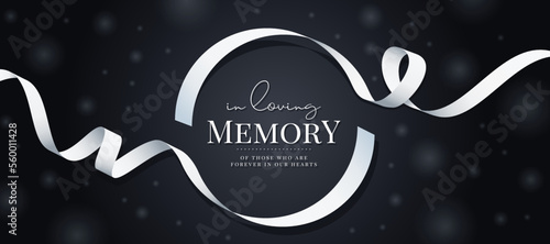 In loving memory of those who are forever in our hearts text in white ribbon roll circle frame and waving on dark background vector design