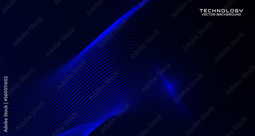 Blue techno abstract background on dark space with waving particles style effect. Graphic design element with 3d moving dots flow concept for banner, flyer, card, brochure cover, or landing page Blue techno abstract background on dark space with waving particles style effect. Graphic design element with 3d moving dots flow concept for banner, flyer, card, brochure cover, or landing page