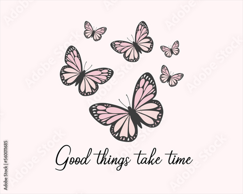 pink monarch butterfly contours on white background for decoration seamless repeating design