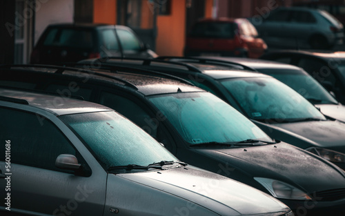 Detail of parking car in winter