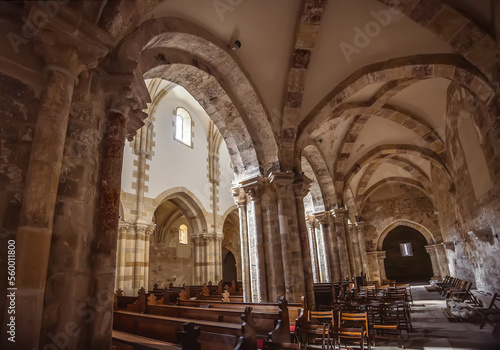 Interior of famous roman style Jáki church Hungary