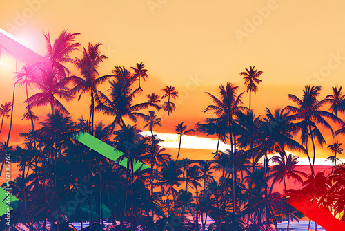 80s Tropical sunset. Generative AI