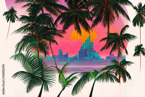 80s Tropical sunset. Generative AI