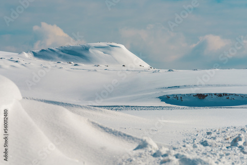 Snow-capped hills landscape in winter. Zlatibor mountain, Serbia.