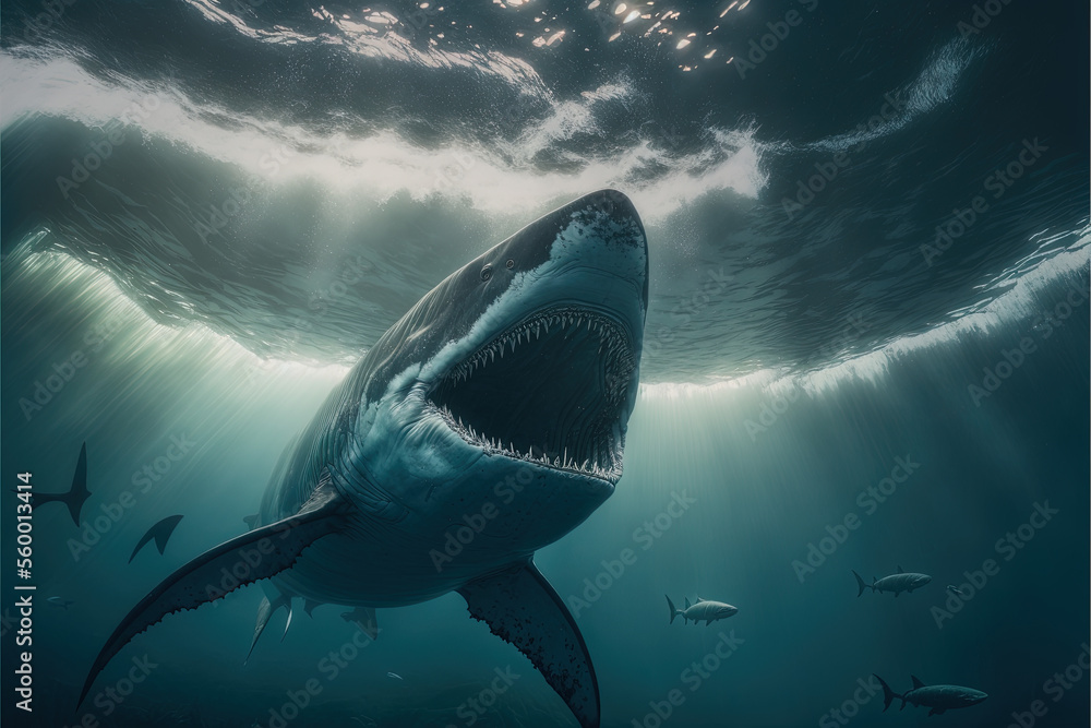 Illustration Of A Megalodon Shark, Prehistoric Sea, 51% OFF