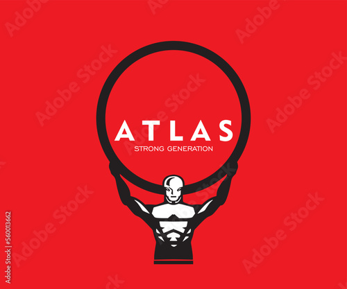 ATLAS THE STROMG GENERATION LOGO, SILHOOUETTE OF POWER MALE AND EARTH VECTOR ILLUSTRATIONS