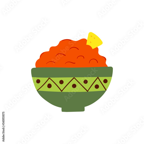 Nachos Chips With Sauce Salsa. Traditional Mexican Cuisine Food. Flat Vector Illustration