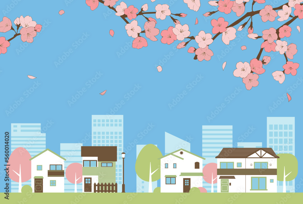 背景素材_街並み_桜 背景素材_街並み_桜