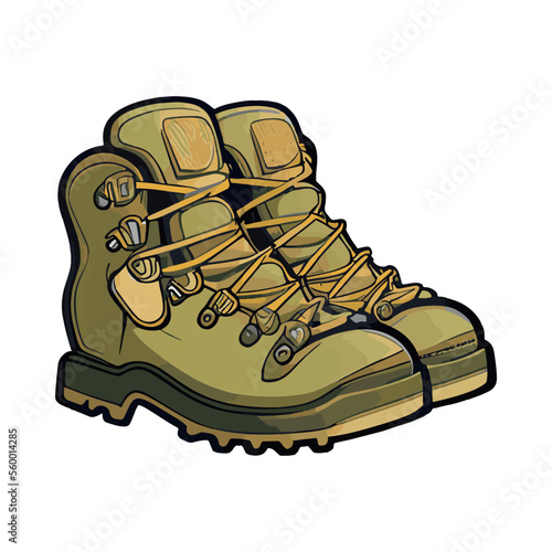 A pair of trekking shoes cartoon sticker. Generative art