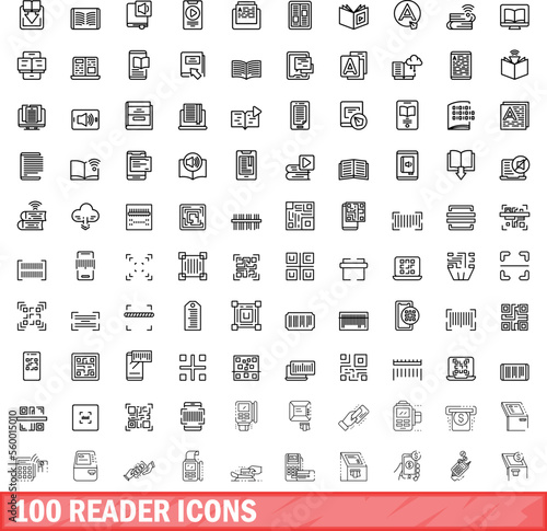 100 reader icons set. Outline illustration of 100 reader icons vector set isolated on white background