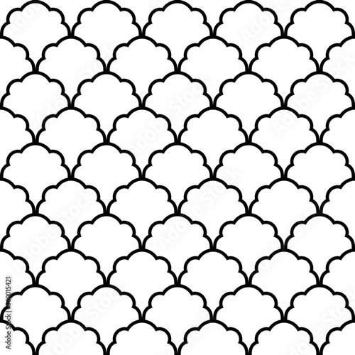 Fish scale seamless pattern. Traditional chinese sea wave ornament. Asian cloud ethnic motif.
