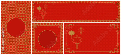Chinese New Year Cards set. Traditional geometric asian pattern.