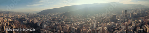 Aerial panoramic view from drone of Tbilisi Georgia city.