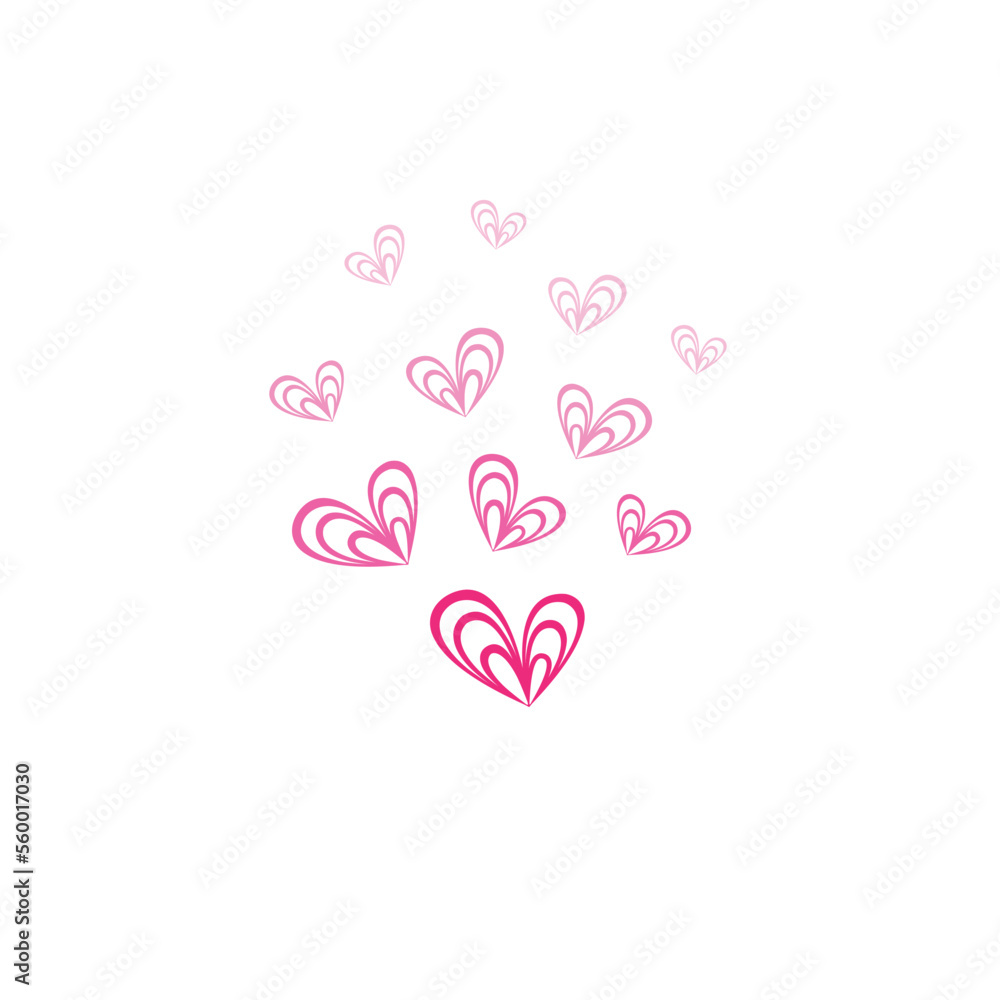 Cute cartoon heart sketches vector illustration isolated on white background.