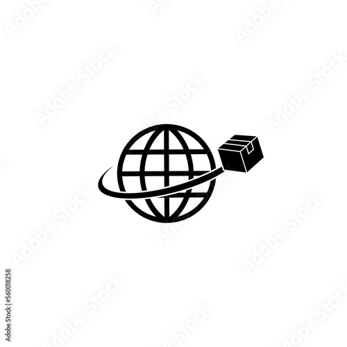 World Wide Delivery Parcel Box and Globe Silhouette icon isolated on white background