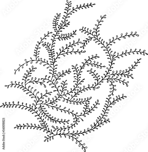 Vector simple hand drawing bush with branches and foliage. For decoration.