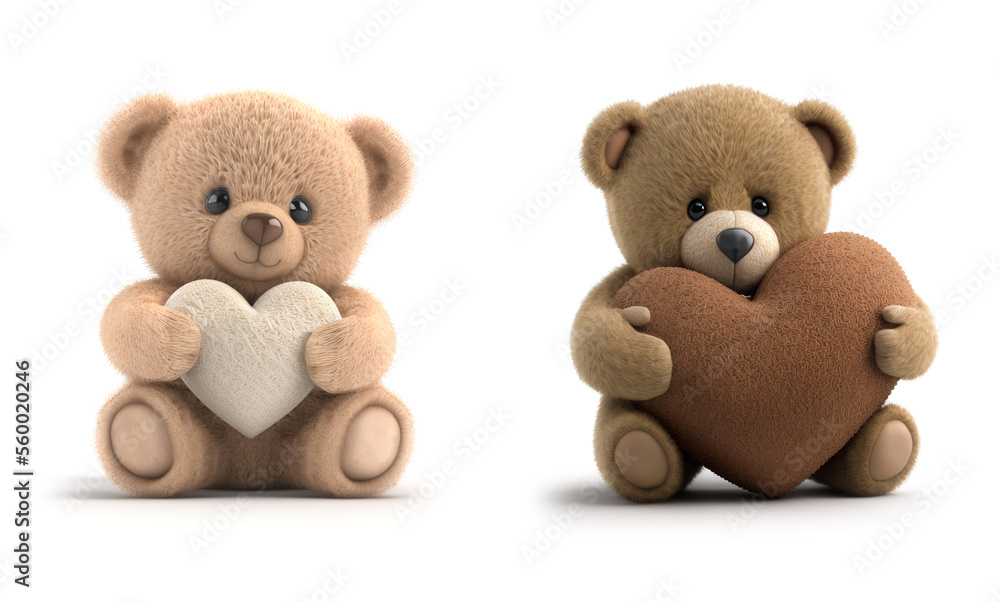 Cute teddy bears holding a heart, on white background. AI generated
Cute teddy bears holding a heart, on white background. AI generated