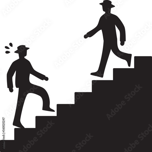 階段を登る男性と降りる男性のシルエット