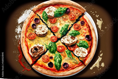 Pizza with lively and spicy, chili peppers, garlic, cumin, and other spices Generative AI