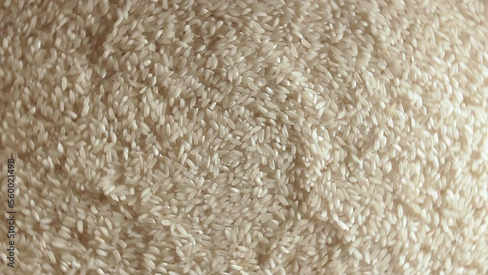 Dry Uncooked White Rice Background Rotating Right - Top View, Low Key Light. Scattered Raw Long Grain Rice. Asian Cuisine and Culture. Healthy Eating Ingredients. Diet Food Dry Uncooked White Rice Background Rotating Right - Top View, Low Key Light. Scattered Raw Long Grain Rice. Asian Cuisine and Culture. Healthy Eating Ingredients. Diet Food