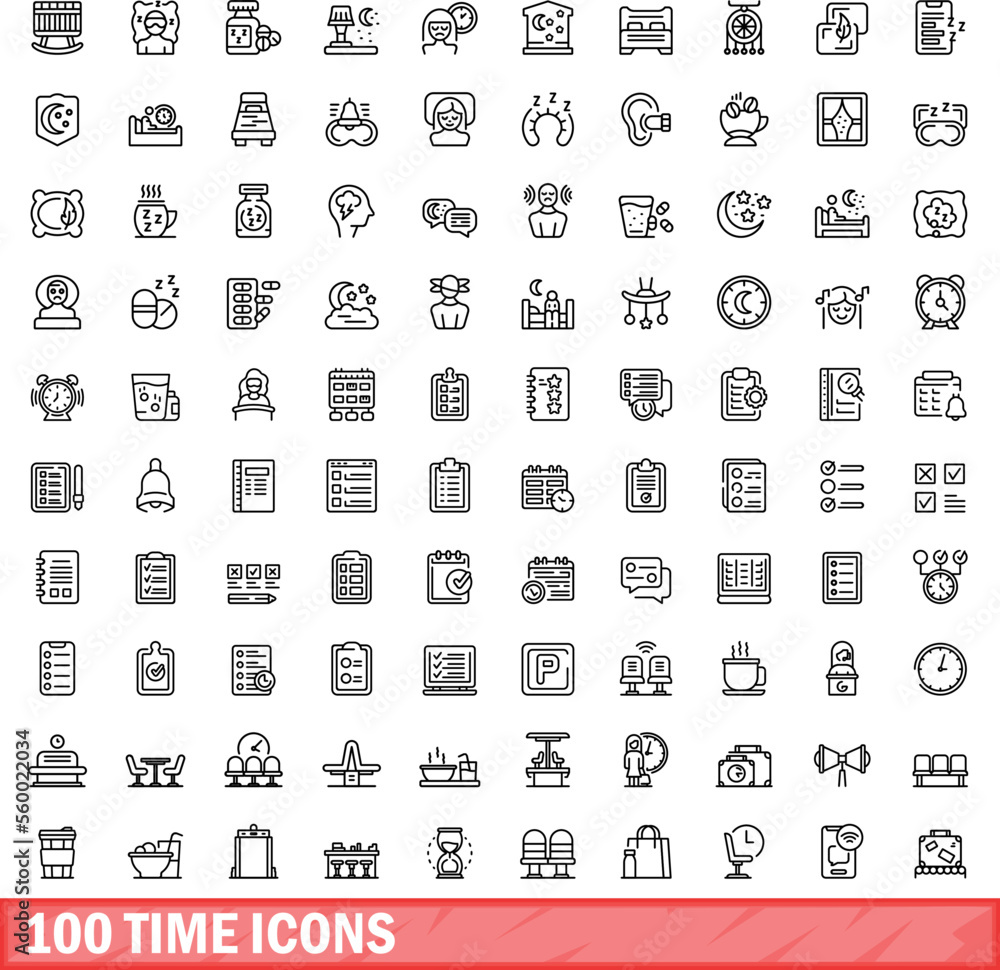 100 time icons set. Outline illustration of 100 time icons vector set isolated on white background 100 time icons set. Outline illustration of 100 time icons vector set isolated on white background