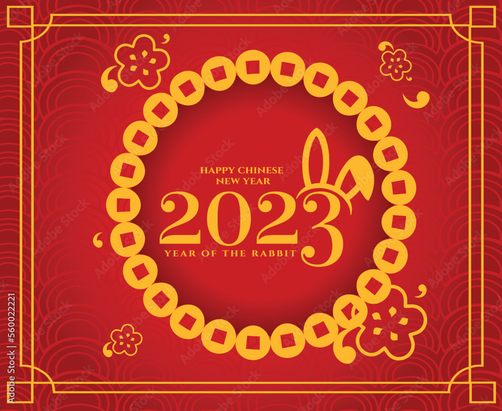 Happy Chinese new year 2023 year of the rabbit Yellow Abstract Design Vector Illustration With Red Background