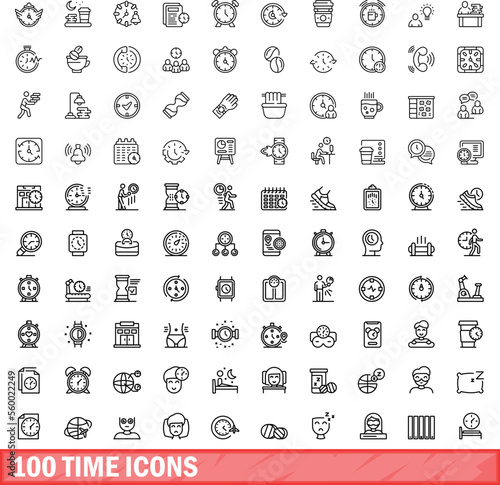 100 time icons set. Outline illustration of 100 time icons vector set isolated on white background