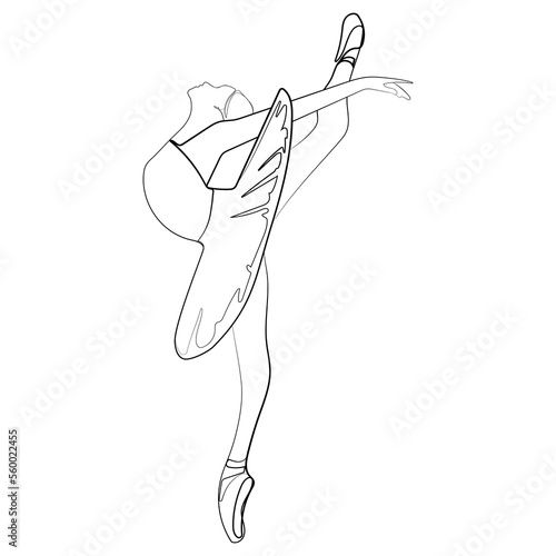 Dancing Ballerina Pose One Line Drawing Vector Illustration Simplicity Poster,Print,Emblem,Logo.Female Ballet Dancer in Continuous Line Style. Minimal art design.