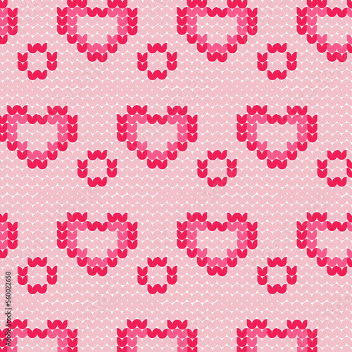 knitted patterns with hearts. Happy Valentine's Day. Fashion textile and fabric.Seamless valentine's day background