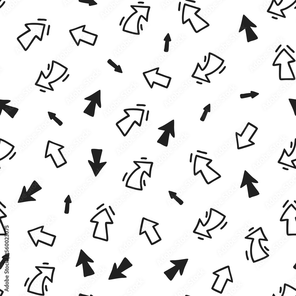Seamless pattern with black arrows on a white background in doodle style. Seamless pattern with black arrows on a white background in doodle style.