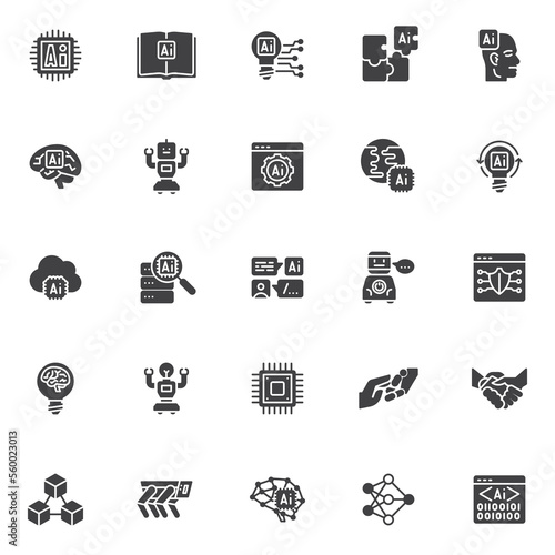 AI technology vector icons set