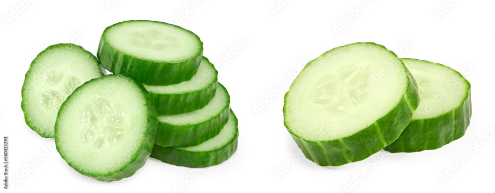 sliced cucumber isolated on white background. clipping path sliced cucumber isolated on white background. clipping path