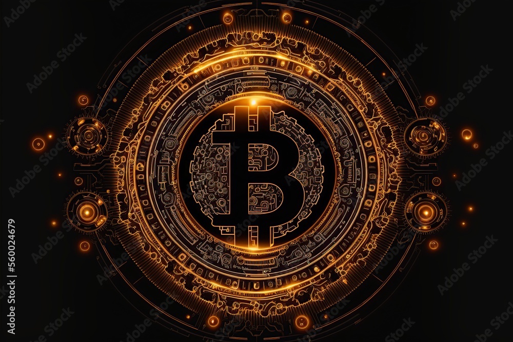 illustration of bitcoin, cryptocurrency concept, AI generated image