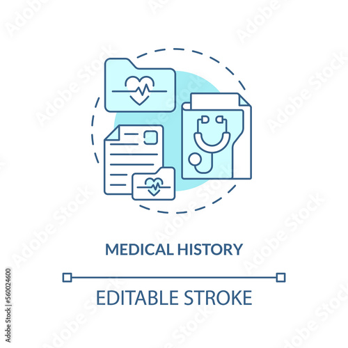 Medical history blue concept icon. Anamnesis. Chronic disease comprehensive plan abstract idea thin line illustration. Isolated outline drawing. Editable stroke. Arial, Myriad Pro-Bold fonts used