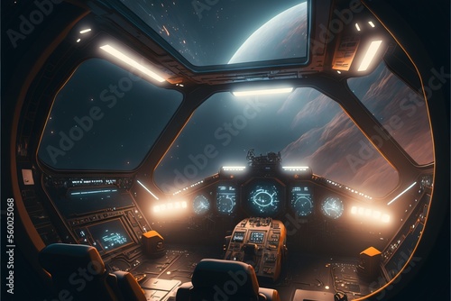 View from the cockpit of a spaceship, realistic