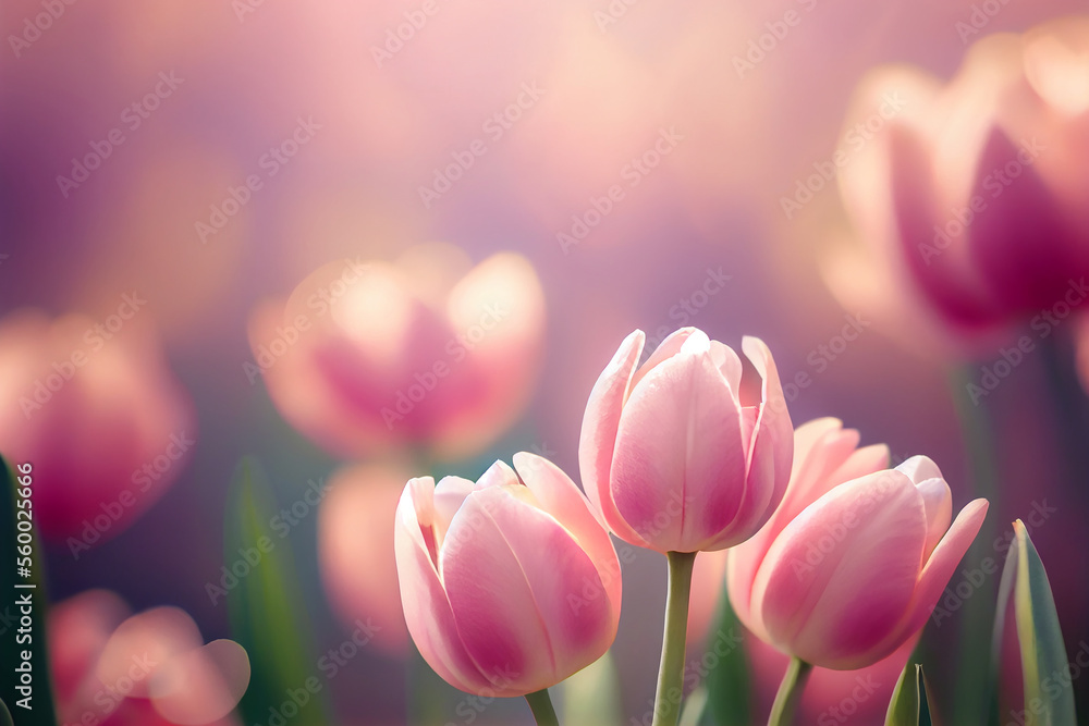 Colorful Spring Tulips Natural Background Generative AI