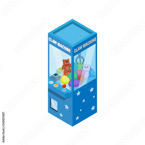 Claw machine game isometric illustration vector
