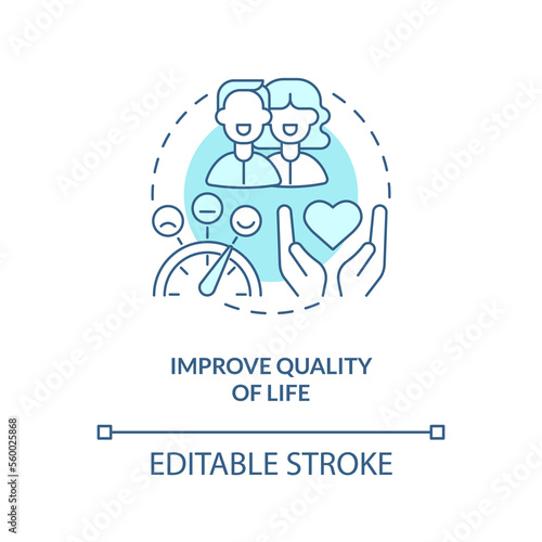 Improve quality of life blue concept icon. Goal of chronic disease management abstract idea thin line illustration. Isolated outline drawing. Editable stroke. Arial, Myriad Pro-Bold fonts used
