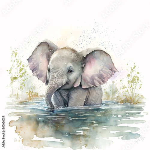 baby elephant bathes