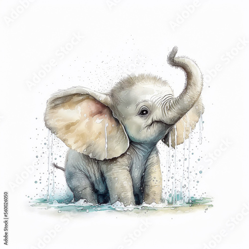 baby elephant bathes