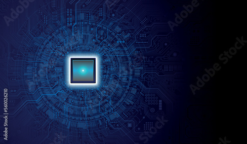 CPU Chip on Motherboard. Central Computer Processors CPU concept. Quantum computer, large data processing, database concept. Futuristic microchip processor. Digital chip.