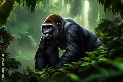 Gorilla in the jungle, fantasy.