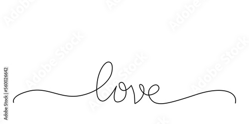 Love - continues line quote. Vector stock illustration isolated on white background for invitation, poster, banner. Editable stroke. 