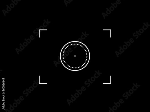 Vector illustration target aim, focus icon, camera frame or photo viewfinder screen line symbol at dark background