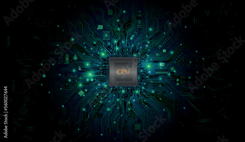 CPU Chip on Motherboard. Central Computer Processors CPU concept. Quantum computer, large data processing, database concept. Futuristic microchip processor. Digital chip. © prawest