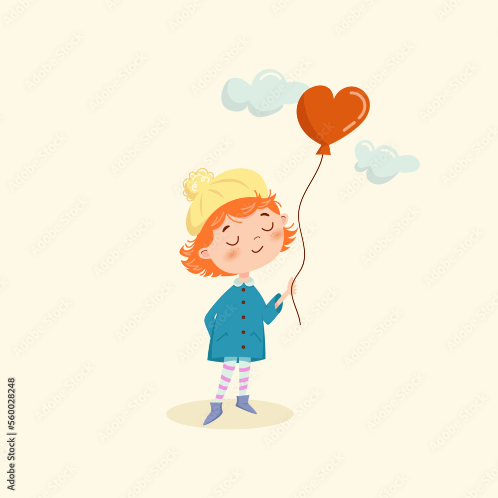 vector illustration of a girl with a balloon in flat style vector illustration of a girl with a balloon in flat style