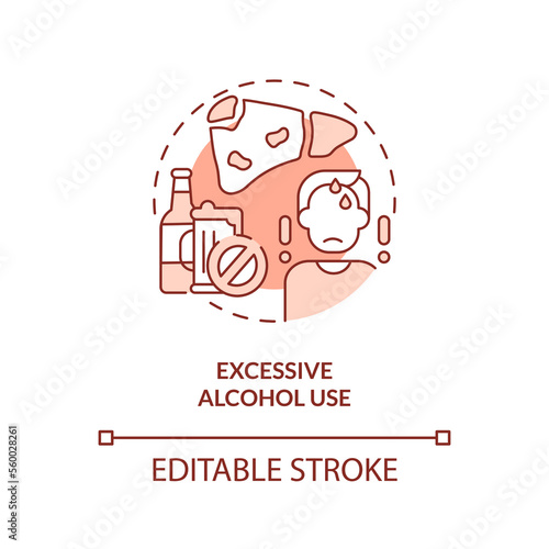Excessive alcohol use red concept icon. Unhealthy lifestyle. Chronic disease risk abstract idea thin line illustration. Isolated outline drawing. Editable stroke. Arial, Myriad Pro-Bold fonts used